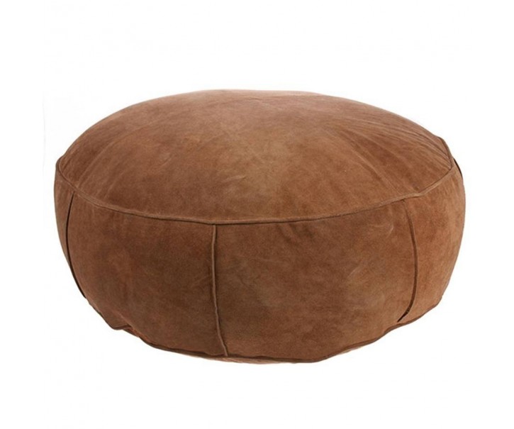 Hnědý kožený pouf Fringe XL - Ø 80*20 cm HKLIVING