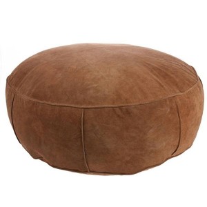 Hnědý kožený pouf Fringe XL - Ø 80*20 cm