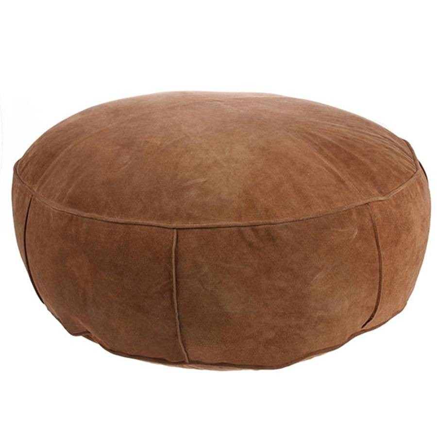 Hnědý kožený pouf Fringe XL - Ø 80*20 cm