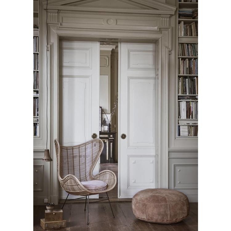 Hnědý kožený pouf Fringe XL - Ø 80*20 cm HKLIVING Hnědý kožený pouf Fringe XL - Ø 80*20 cm HKLIVING