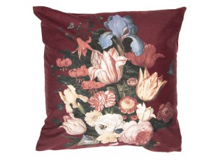 Vínový sametový povlak na polštář s květy I - 45*45 cm