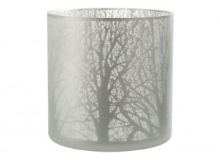 Šedo bílý skleněný svícen se stromem L - 29*29*29 cm