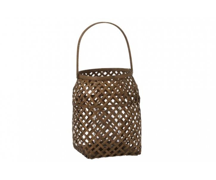 Hnědá pletená bambusová lucerna Bamboo L - 22*22*29 cm J-Line by Jolipa
