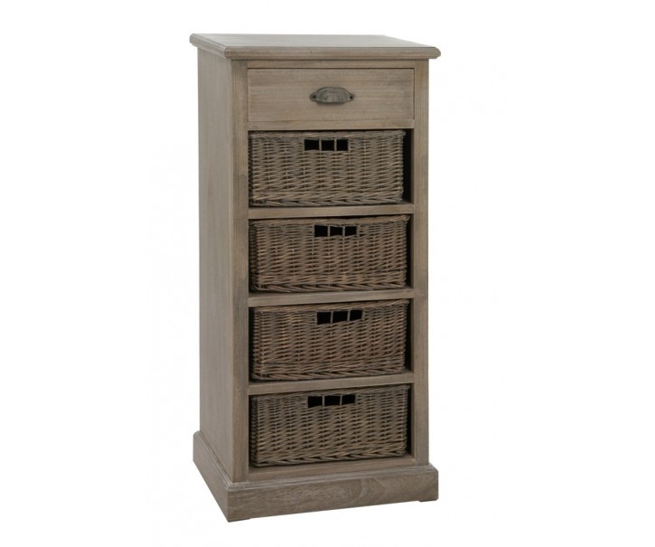 Dřevěná skříňka s proutěnými košíky Jerome - 49*33*107 cm J-Line by Jolipa