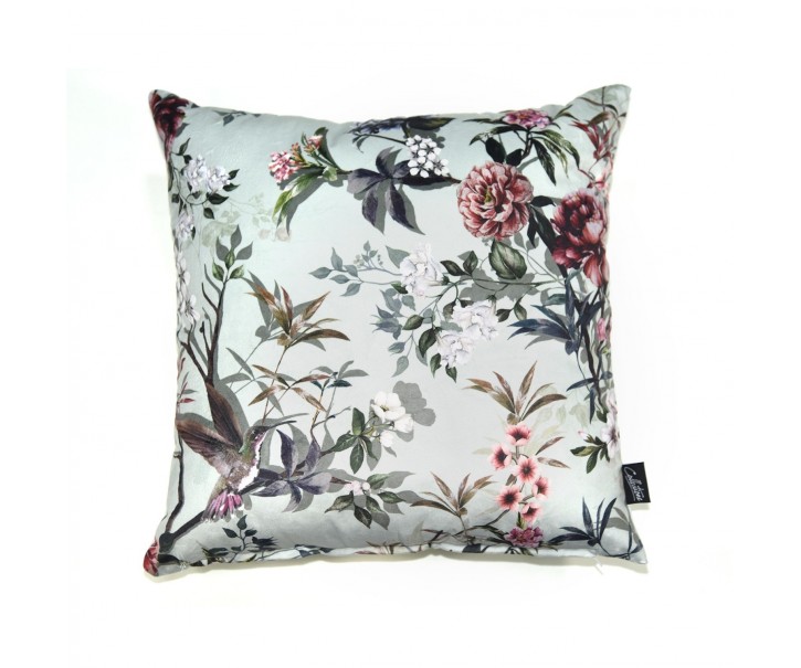 Zelený sametový polštář s květy Luisa teal - 45*45cm Collectione