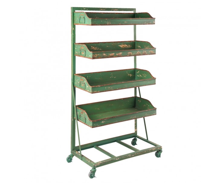Zelený kovový regál s boxy na kolečkách Boxx - 71*40*133 cm Clayre & Eef