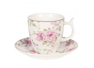 Bílý květovaný šálek s podšálkem Garden II - Ø 13*2 / Ø 7*7 cm / 0,16L