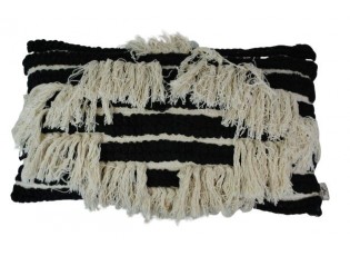 Černo-krémový polštář s třásněmi Boho - 30*50cm