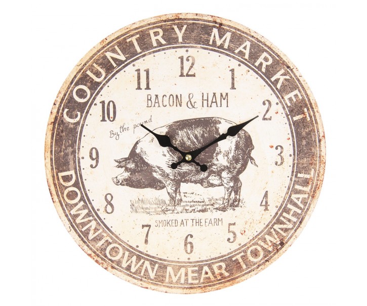Vintage nástěnné hodiny s patinou Bacon & Ham - Ø 34*3 cm / 1*AA Clayre & Eef