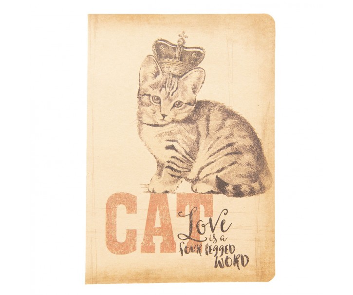 Zápisníček Cat s korunkou - 13*19*1 cm Clayre & Eef