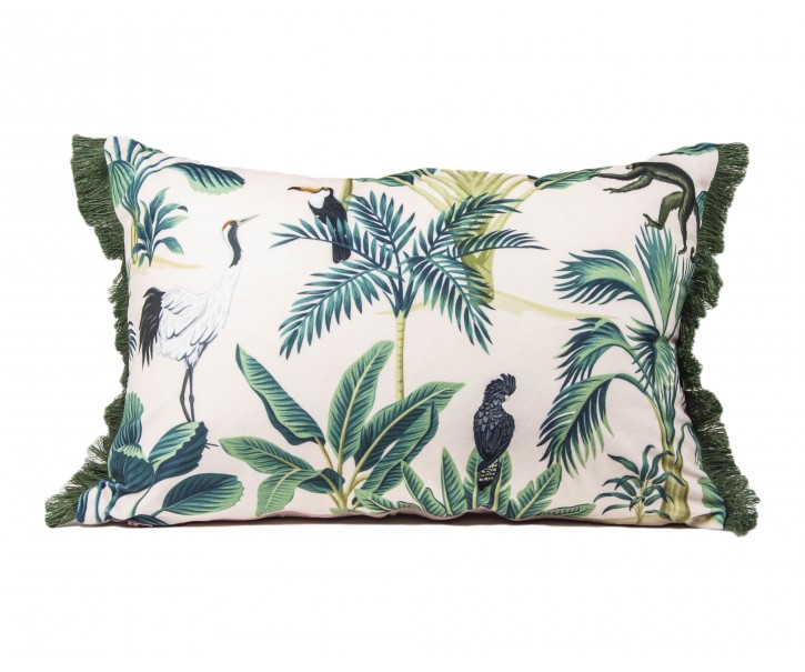Růžový sametový polštář Tropical Bird - 35*50cm Colmore by Diga