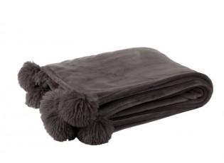 Taupe plyšový pléd Pompom s bambulemi - 130*170cm