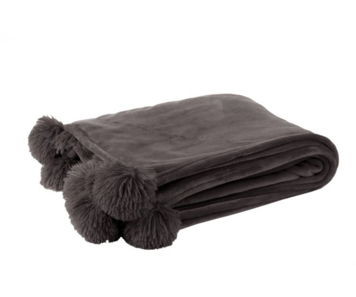 Taupe plyšový pléd Pompom s bambulemi - 130*170cm J-Line by Jolipa