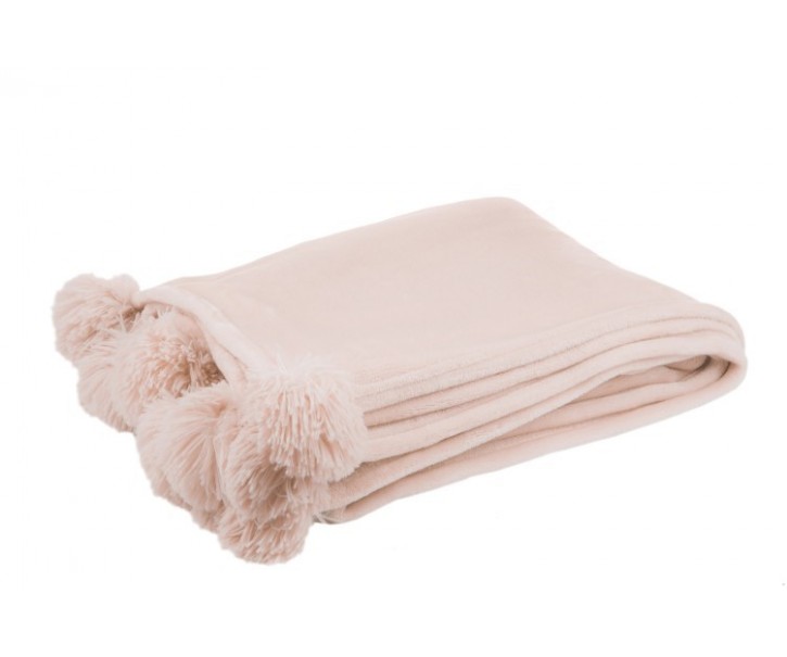 Růžový plyšový pléd Pompom s bambulemi - 130*170cm J-Line by Jolipa