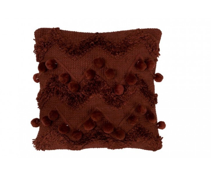 Hnědý polštář s bambulkami ZigZag - 45*45cm J-Line by Jolipa