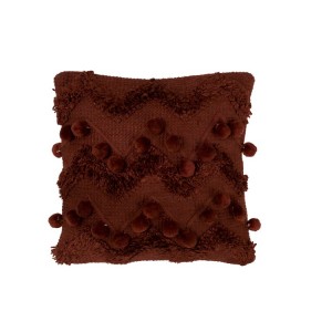 Hnědý polštář s bambulkami ZigZag - 45*45cm