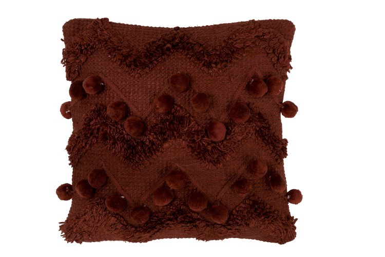 Hnědý polštář s bambulkami ZigZag - 45*45cm