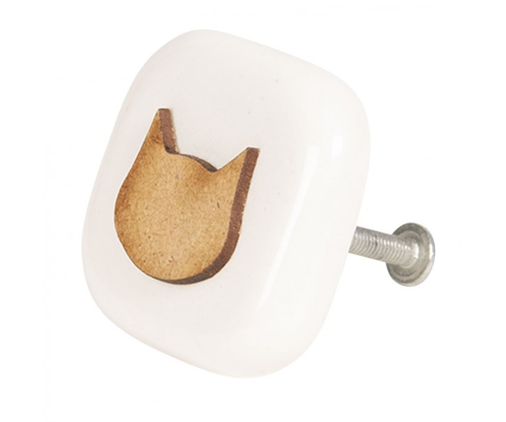 Hranatá keramická úchytka s motivem kočky - 5*5*3 cm