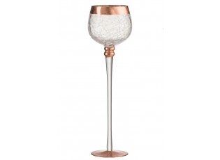 Skleněný svícen na noze s popraskáním Copper - Ø 9*30cm