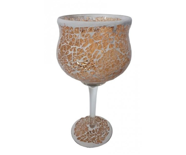 Champagne skleněný svícen na noze Mosaik - Ø 11*25 cm Ostatn&iacute;