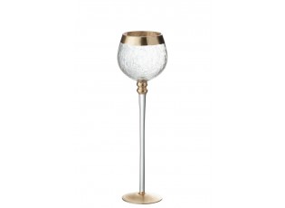 Skleněný antik svícen na noze s popraskáním Gold - Ø 9*30cm