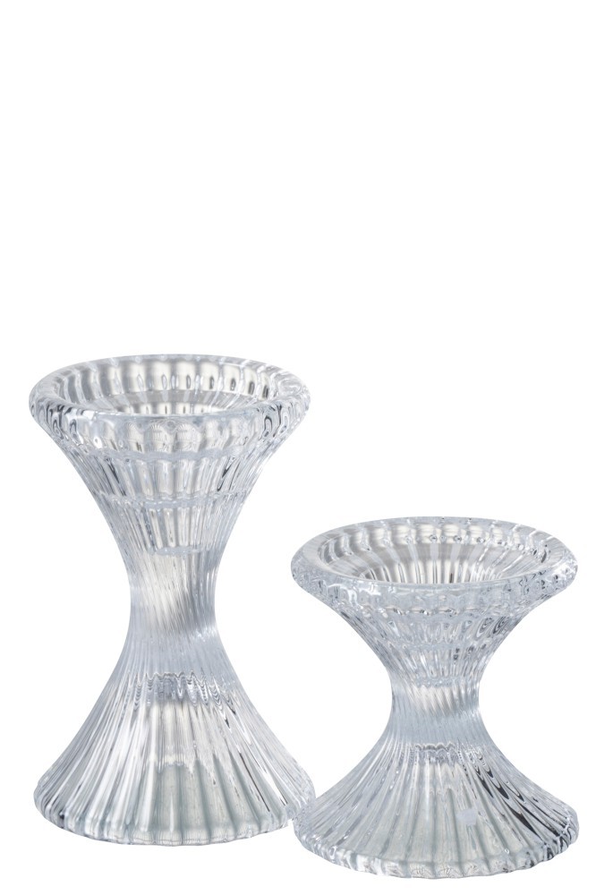 Skleněný točivý svícen Ribbed medium - Ø 10*15cm J-Line by Jolipa Skleněný točivý svícen Ribbed medium - Ø 10*15cm J-Line by Jolipa