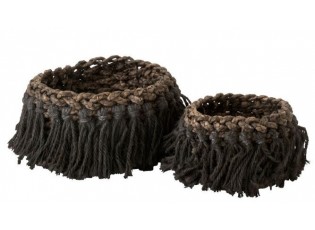 Sada 2 přírodních tmavých košíků Woven z trávy - Ø 31*27 cm 