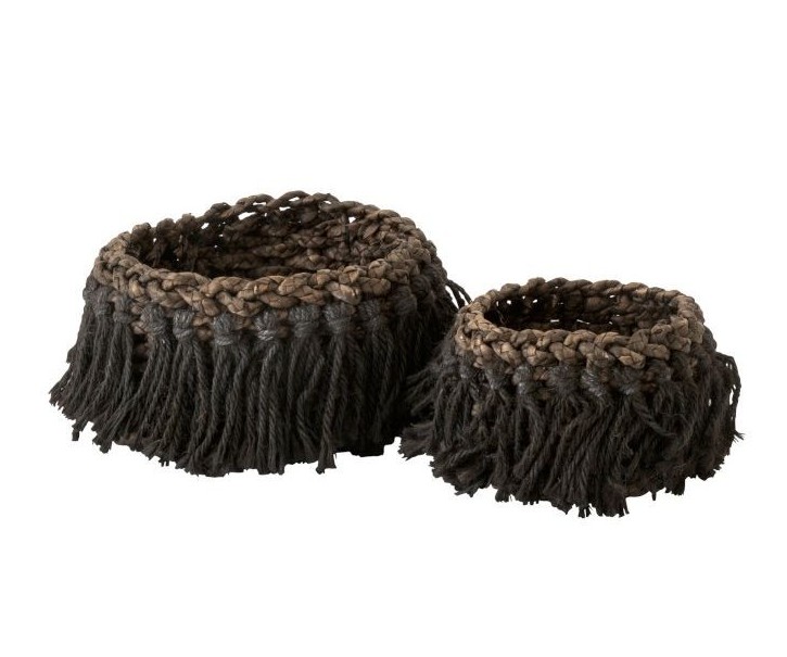 Sada 2 přírodních tmavých košíků Woven z trávy - Ø 31*27 cm J-Line by Jolipa