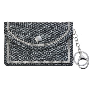 Klíčenka černá lesklá kapsička s imitací hadí kůže - 9*13 cm