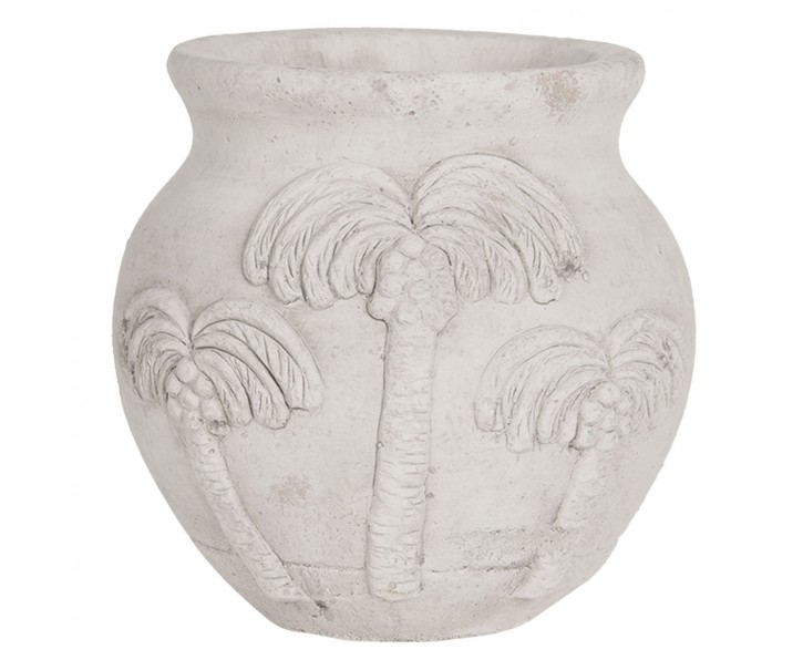 Šedý cementový květináč Palmy - Ø 15*14 cm Clayre & Eef