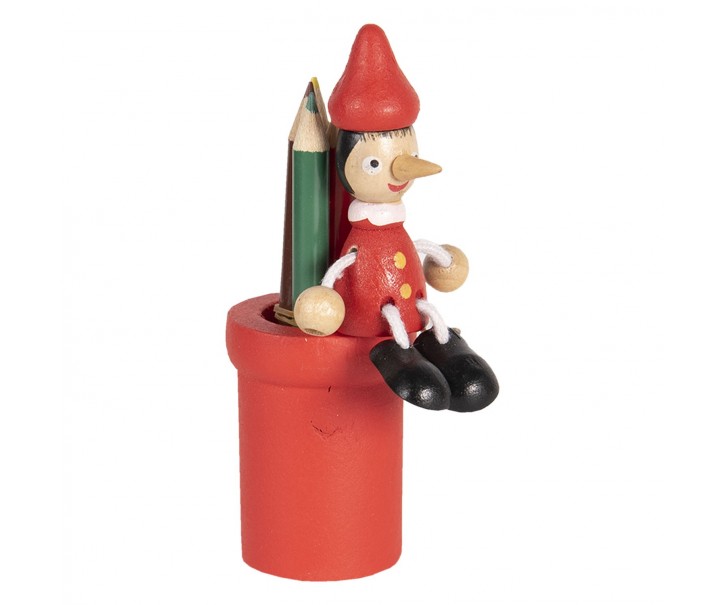 Červený stojánek na tužky s Pinocchiem - 11 cm Clayre & Eef