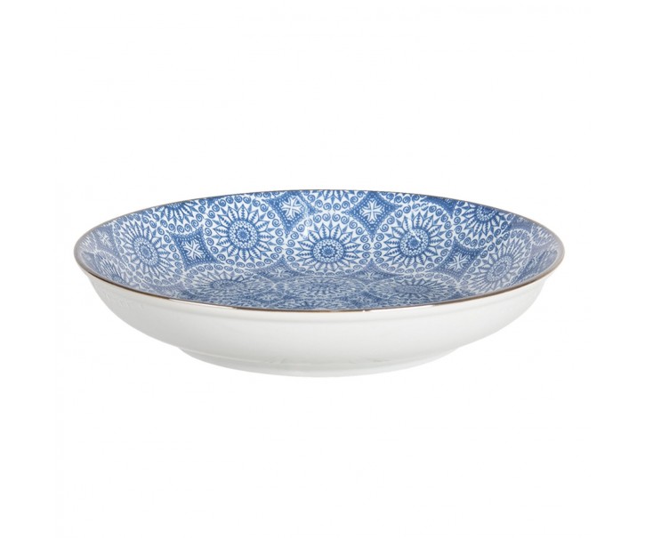 Hluboký talíř s modrým květinovým ornamentem BlueSnow - Ø 20*4 cm Clayre & Eef