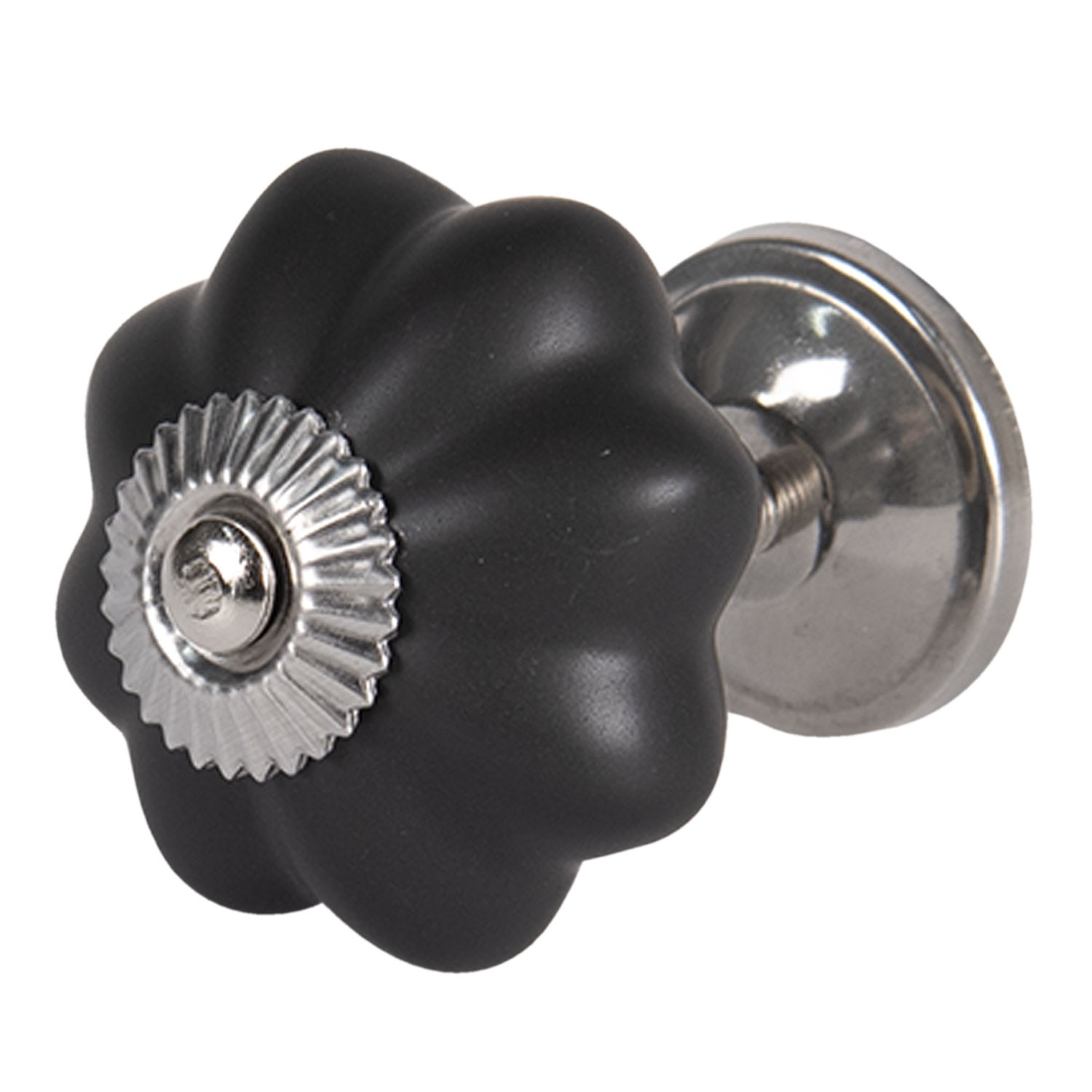 Černá keramická úchytka květina mat - Ø 4 cm Clayre & Eef Černá keramická úchytka květina mat - Ø 4 cm Clayre & Eef