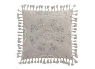 Sametový šedý polštář Moroccan s třásněmi - 45*45 cm
