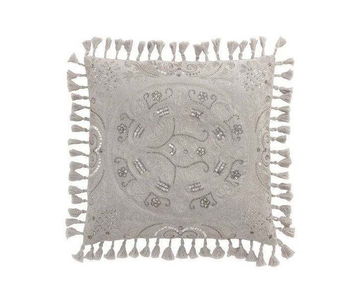 Sametový šedý polštář Moroccan s třásněmi - 45*45 cm J-Line by Jolipa
