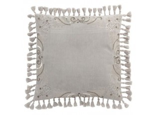 Sametový šedý polštář Moroccan II s třásněmi - 45*45 cm