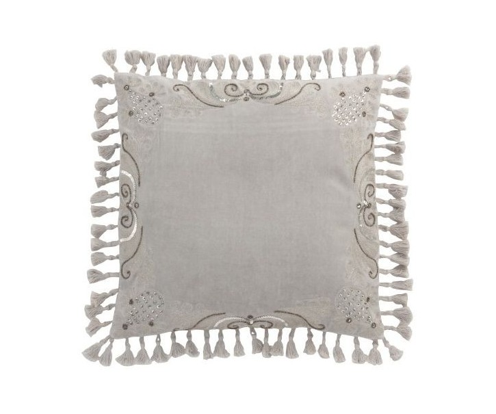 Sametový šedý polštář Moroccan II s třásněmi - 45*45 cm J-Line by Jolipa