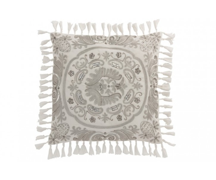 Sametový bílý polštář Moroccan s třásněmi - 45*45 cm J-Line by Jolipa