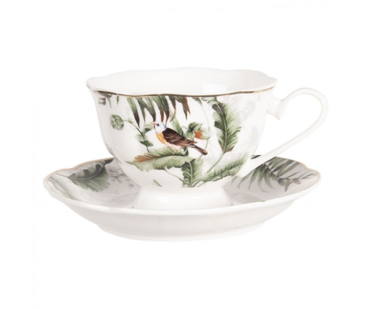 Porcelánový šálek s podšálkem Tropical birds - Ø 15*7 cm / 0,22L Clayre & Eef