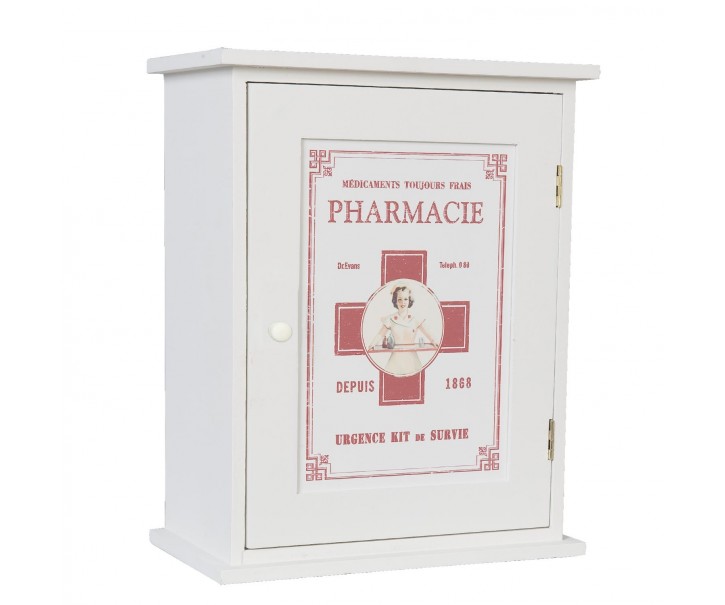 Bílá antik dřevěná lékárnička Pharmacie - 24*30*13 Clayre & Eef