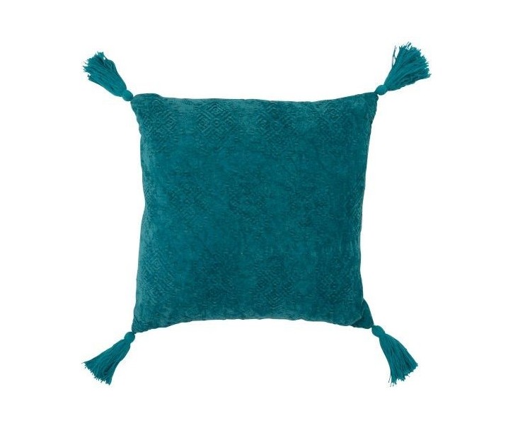 Tyrkysový polštář Fayola s třásněmi - 45*45 cm J-Line by Jolipa