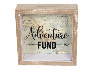 Dřevěná pokladnička s mapou Adventure - 15*5*15 cm