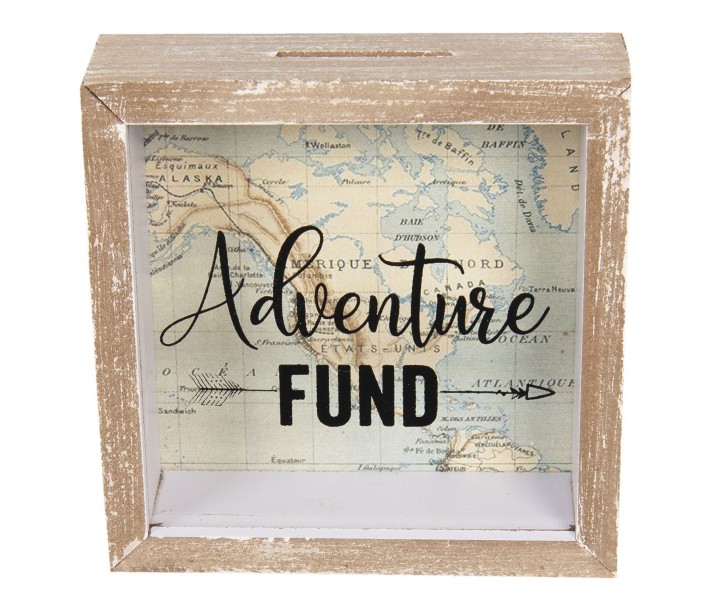 Dřevěná pokladnička s mapou Adventure - 15*5*15 cm Clayre & Eef