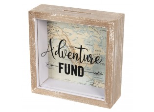 Dřevěná pokladnička s mapou Adventure - 15*5*15 cm