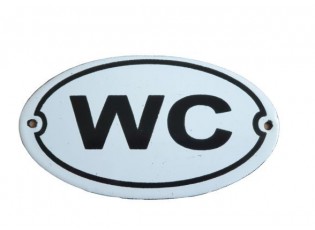 Bílá kovová cedule WC - 13,5*7,5 cm
