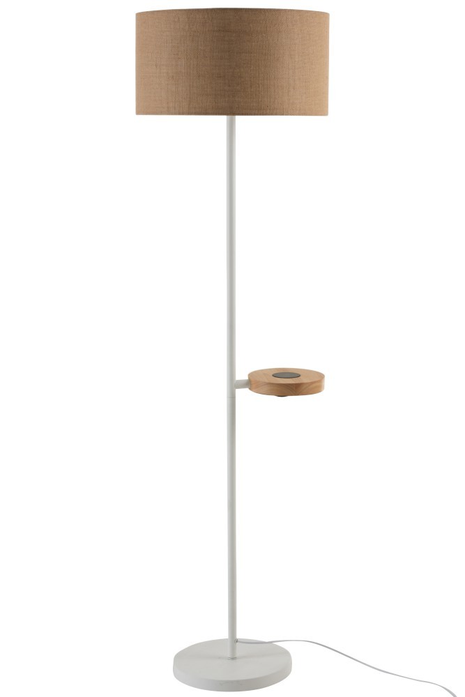 Bílá kovová stojací lampa s nabíjením na telefon Metvit- Ø 45*166cm / E27 J-Line by Jolipa Bílá kovová stojací lampa s nabíjením na telefon Metvit- Ø 45*166cm / E27 J-Line by Jolipa
