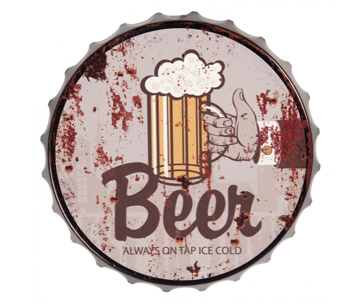 Kovová kulatá cedule Beer -Ø 33*5 cm Clayre & Eef