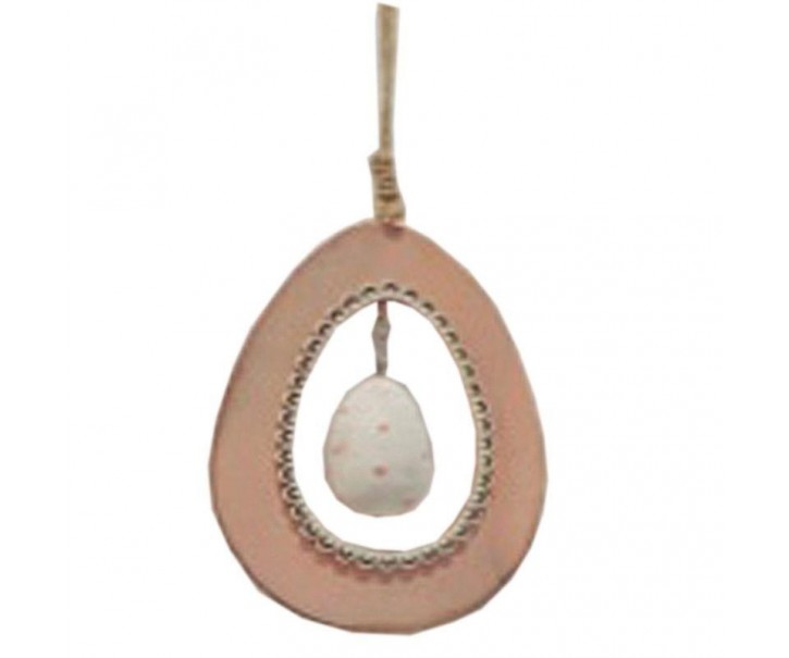 Závěsné růžové dřevěné vajíčko - 6*9 cm Clayre & Eef