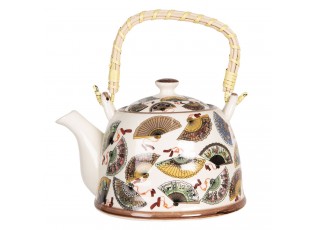 Porcelánová konvice na čaj s motivem vějířů - 18*14*12 cm / 0,8L