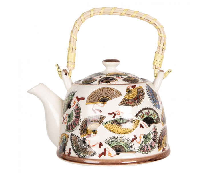 Porcelánová konvice na čaj s motivem vějířů - 18*14*12 cm / 0,8L Clayre & Eef